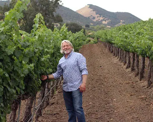 A man standing in front of some vines