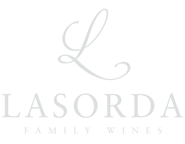 A black and white logo for lasorda family wines.